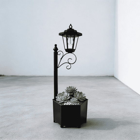 DJGIFI 73cm Solar Pathway Light with Planter,  Auto On/Off Outdoor Garden Light, LED Bulb for Patio