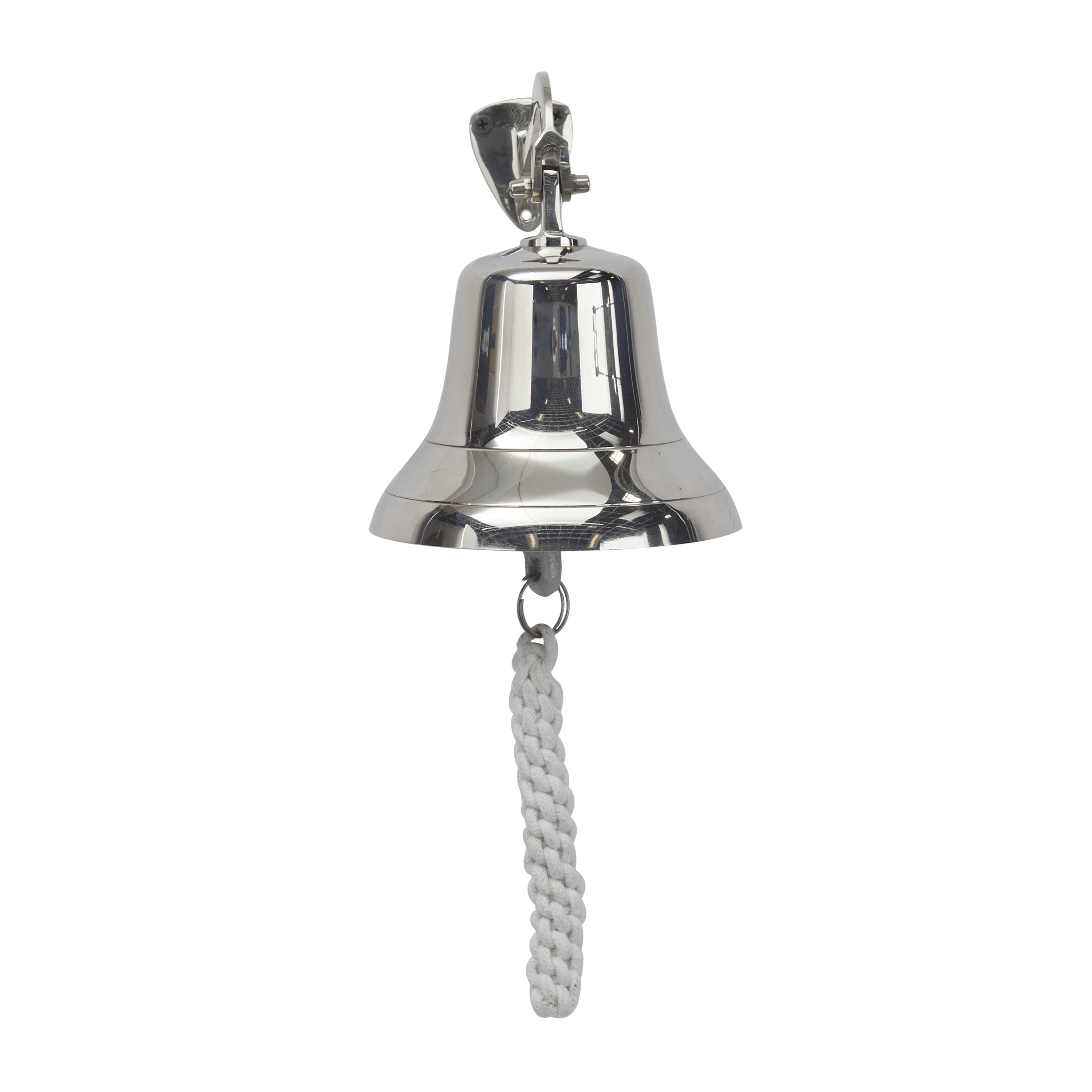 DecMode Silver Brass Bell Decorative Bell with Rope Detailing