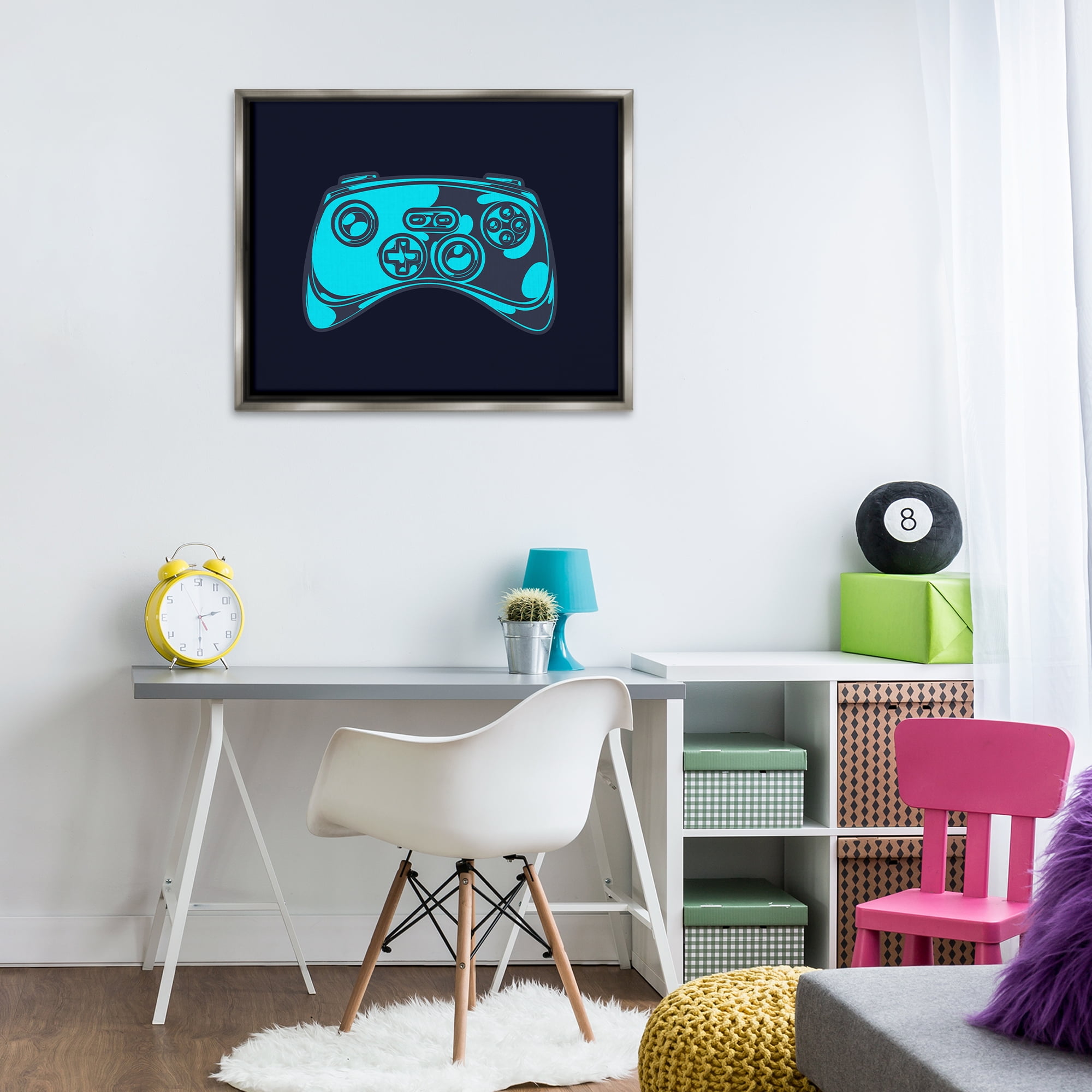 Stupell Industries Gaming Controller on Black Entertainment Painting Gray Floater Framed Canvas Art Print Wall Art, 31 x 25