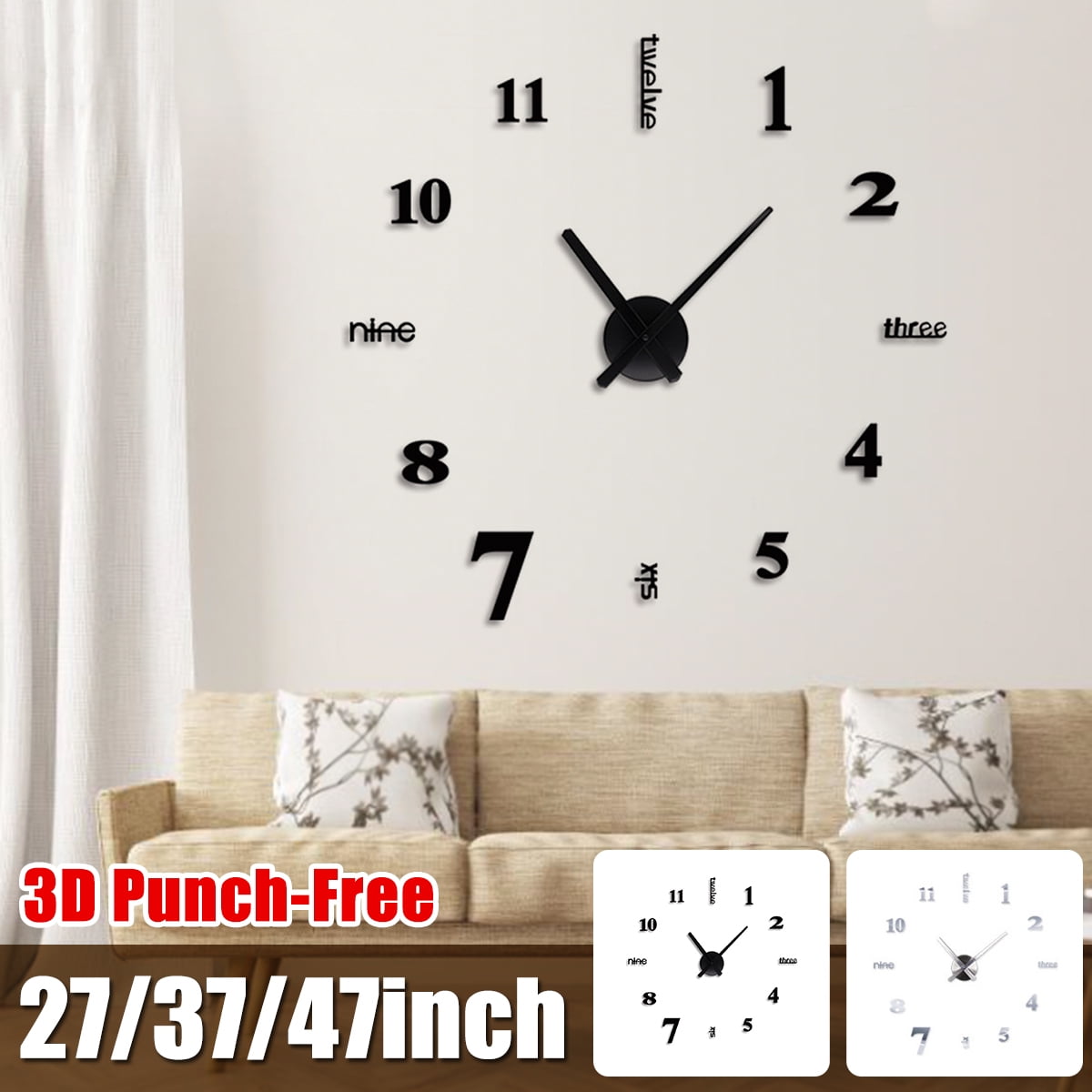 3D DIY Wall Clock, Frameless Mirror Surface Wall Clock, L/S Number Wall