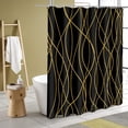 thumbnail image 2 of Gibelle Black and Gold Striped Shower Curtain, Abstract Modern Minimalist Waterproof Fabric Shower Curtain Set with Hooks, 72" x 72", 2 of 6