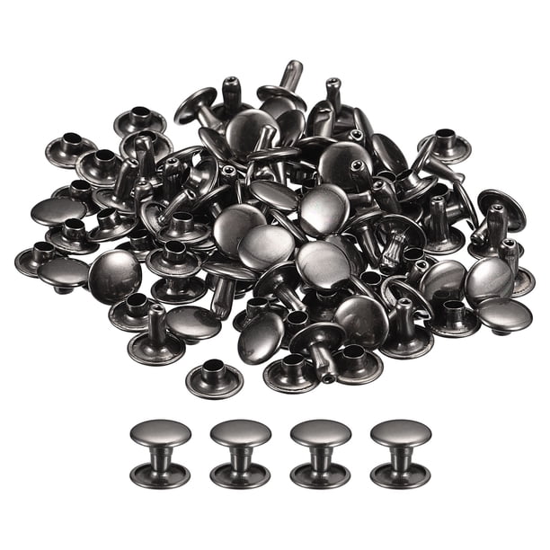 100 juegos de remaches de cuero de 9mm, remaches de doble tapa, studs metálicos de 8mm de altura, negro pistola