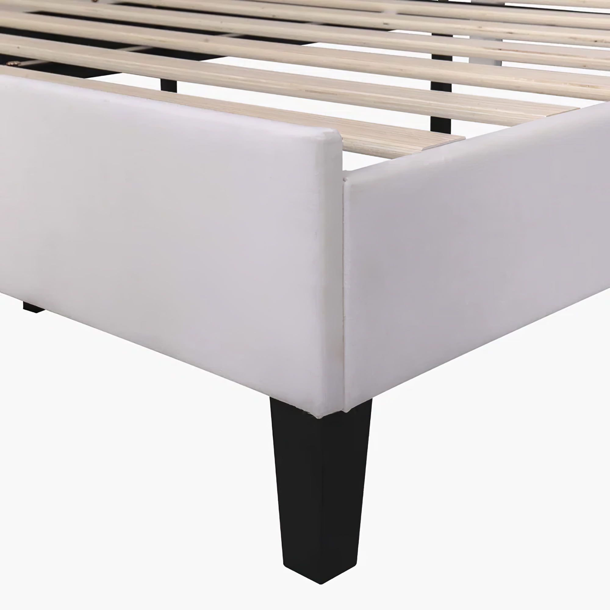 Aukfa Full Bed Frame with Flower Upholstered Headboard, Wood Slats Support, Beige