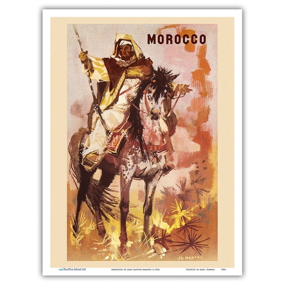 Morocco - Tabourida “The Game of Powder” - Moroccan Horse Riding Festival - Vintage Travel Poster by Jean Gaston Mantel c.1964 - Master Art Print (Unframed) 9in x 12in