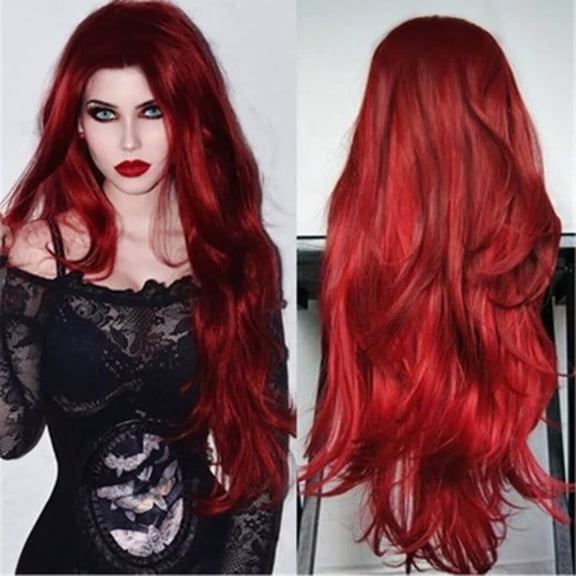 DOPI Fashion Long Curly Wavy Synthetic Wig Red Natural Full Wigs For Women