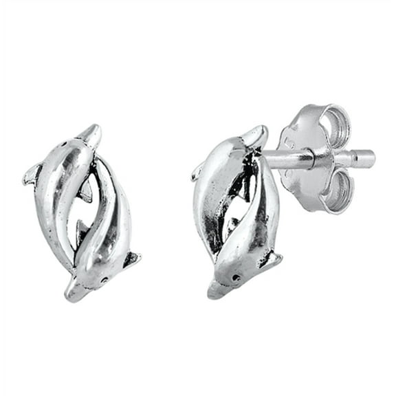 Sterling Silver Dolphins Animal Tropical Beach Earrings Oxidized 925 Jewelry Female Unisex