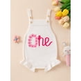 thumbnail image 2 of Suealasg Baby Girl One Birthday Clothes Square Neck Sleeveless Letter Embroidery Sweater Romper Infant Girl Overalls Bodysuit, 2 of 9