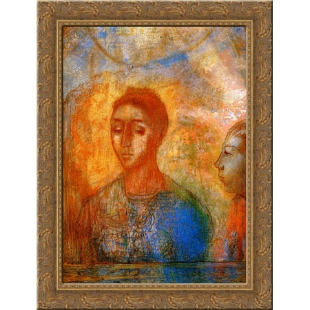 Portrait of Madame Redon with Ari 20x24 Gold Ornate Wood Framed Canvas Art by Redon,
