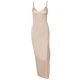 thumbnail image 2 of Txlixc Vestido sexy de horquilla abierta para mujeres, cuello V oscuro sólido, manga larga sin mangas, negro / albaricoque Txlixc moda, 2 of 8