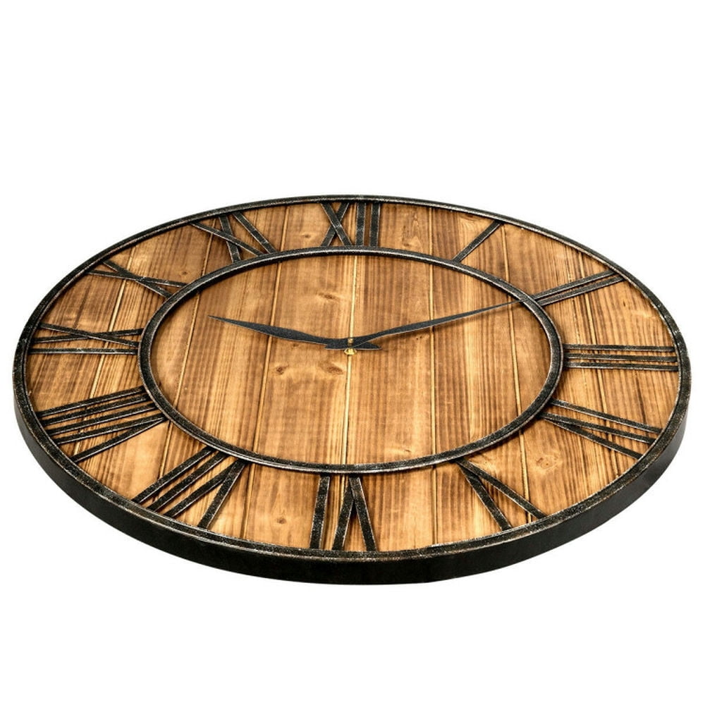 Barara King 30 Inch Round Wall Clock Decorative Wooden Silent Clock with Battery
