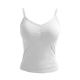 thumbnail image 5 of Womens Ribbed Solid Color Adjustable Camisole Sleeveless V Neck Spaghetti Strap Tank Tops Basic Shirt Built in Bra White, 5 of 5