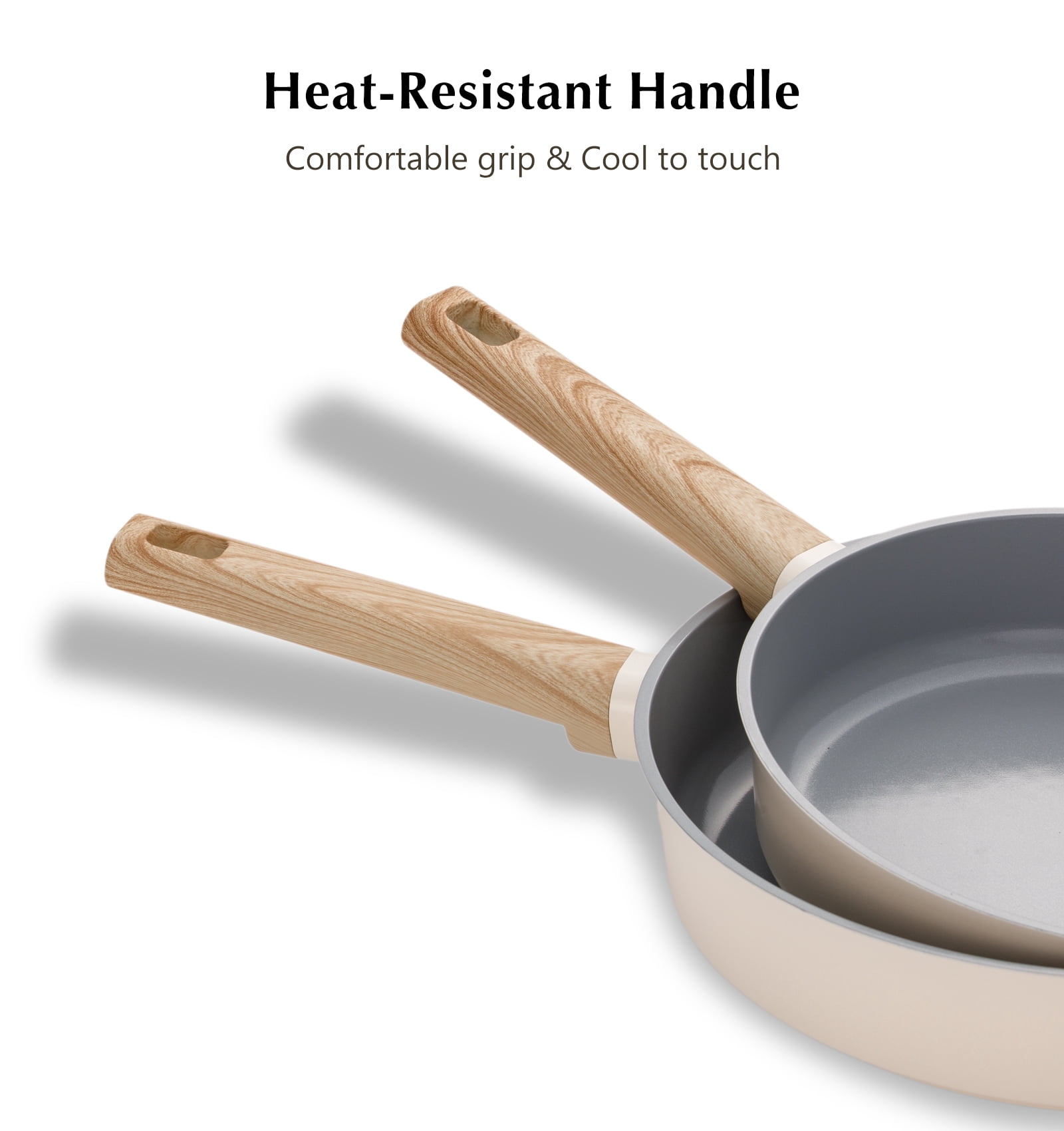 Koch Systeme CS 3-Piece Nonstick Aluminum Frying Pan Set - 8+9.5+11 inch, Induction Compatible Skillet Set, Dishwasher Safe, Cream White