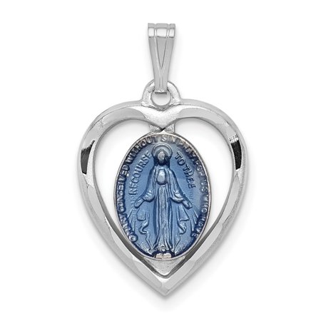 Diamond2Deal 925 Sterling Silver Platinum-Plated Miraculous Heart Medal Pendant for Women