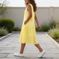 thumbnail image 3 of Dvprdro Solid Cotton Linen Crewneck Sleeveless Midi Dress for Women Ruched Bodice Flared Hem Loose Fit Summer Beach, 3 of 6