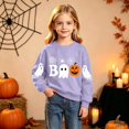 thumbnail image 2 of RUTAYY Girls Crewneck Sweatshirt Halloween Ghost Pumpkin Graphic Long Sleeve Kids Tops Casual Party Wear, Light Purple, 2 of 6