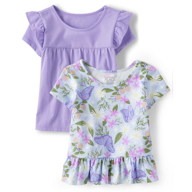 Top The Children's Place para niñas pequeñas, con volantes, color morado, 5T