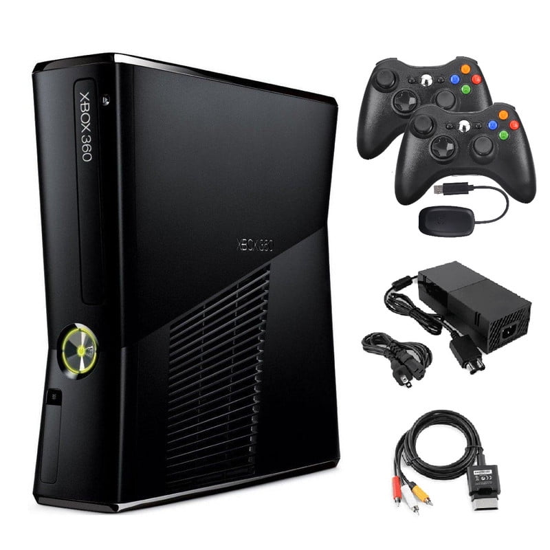Xbox 360 S 4GB Game Console 2 wireless controllers, Black with Marcus Fenix Character Group, 1 Count 1 Pack