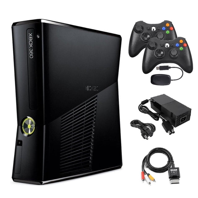Restored Xbox 360 S 4GB Game Console Black with 2 Retrofam Wireless ...