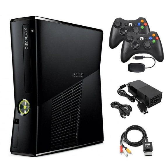 Restored Xbox 360 S 4GB Game Console Black with 2 Retrofam Wireless Controllers (Refurbished)