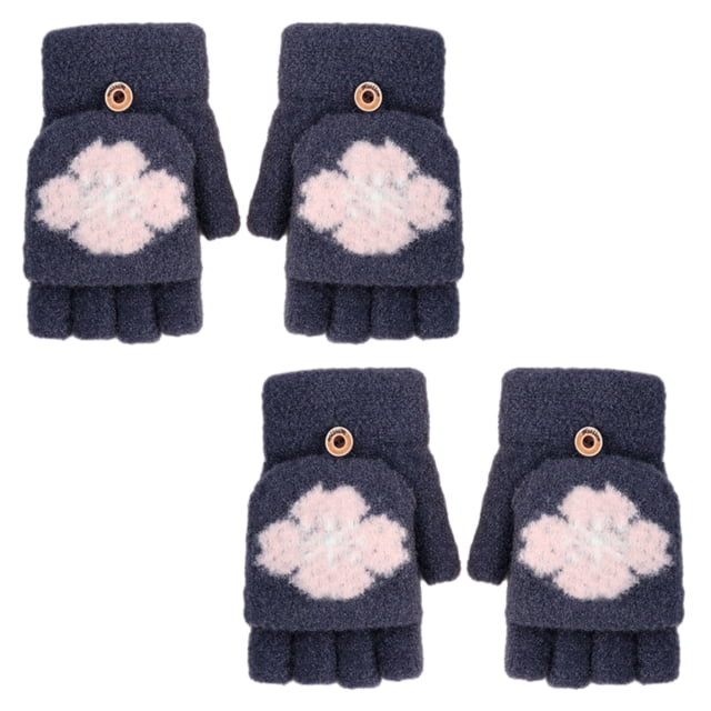 2 guantes de medio dedo con forma de copo de nieve para mujer, cálidos para exteriores e invierno, 805
