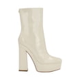 thumbnail image 3 of GUESS Womens Ivory 1-1/2" Platform Cushioned Logo Byra Square Toe Block Heel Zip-Up Dress Booties 6 M, 3 of 4