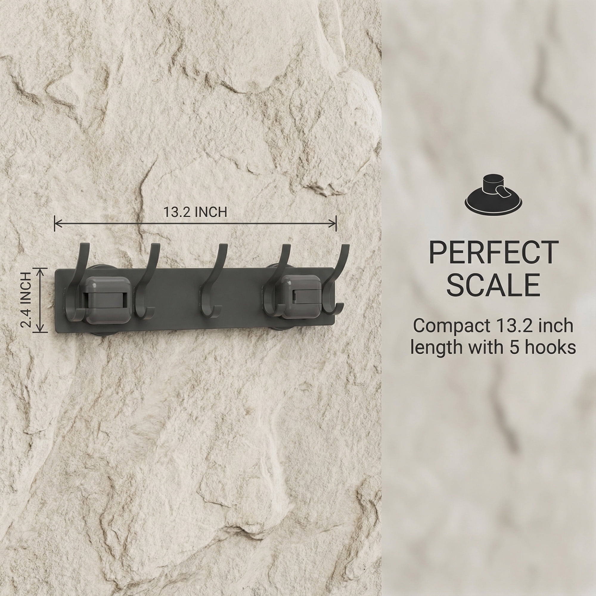 Unique Bargains Coat Rack Wall Mount Metal Suction Round 5 Hooks Rack gray 13.2"x2.4"