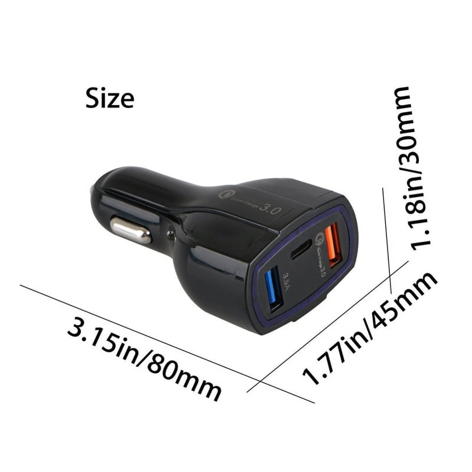 Type-C Retractable USB Cable w 3-Port USB 48W Quick Car Charger A1R for Acer Liquid Jade Primo - Alcatel PulseMix, 7, Idol 5S 5 4S - ASUS Zenfone V Live, ROG Phone, AR 6 5z 4 Pro