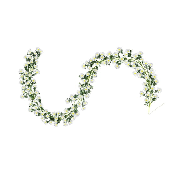 White Daisy Rattan Wreath, Spring Summer Floral Garland, Artificial Vine Wall Hanging, Greenery Rattan Ornament for Wedding Outdoor Decor