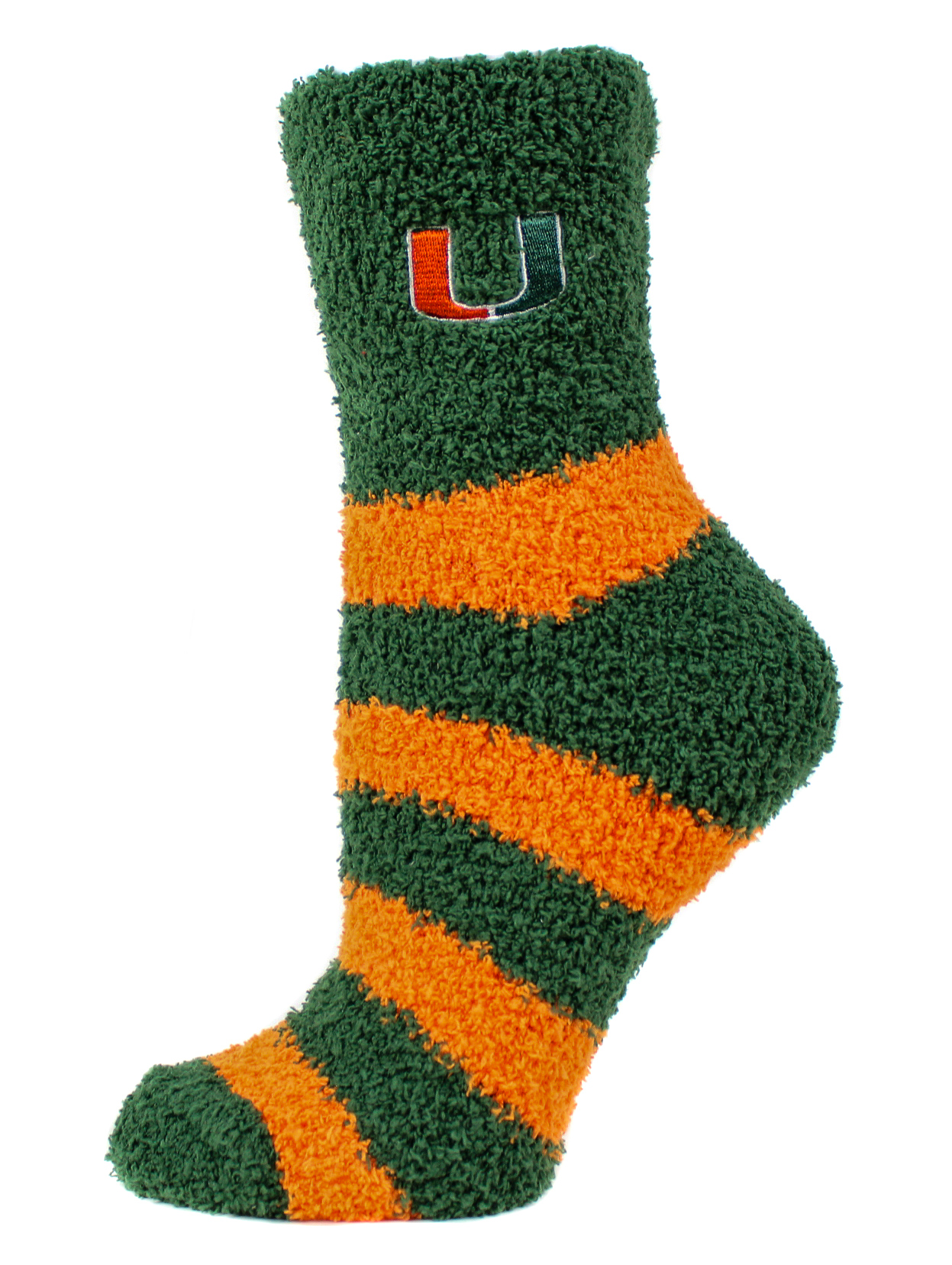 Miami Hurricanes Striped Fuzzy Sock - Donegal Bay - Unisex - One Size - Ankle