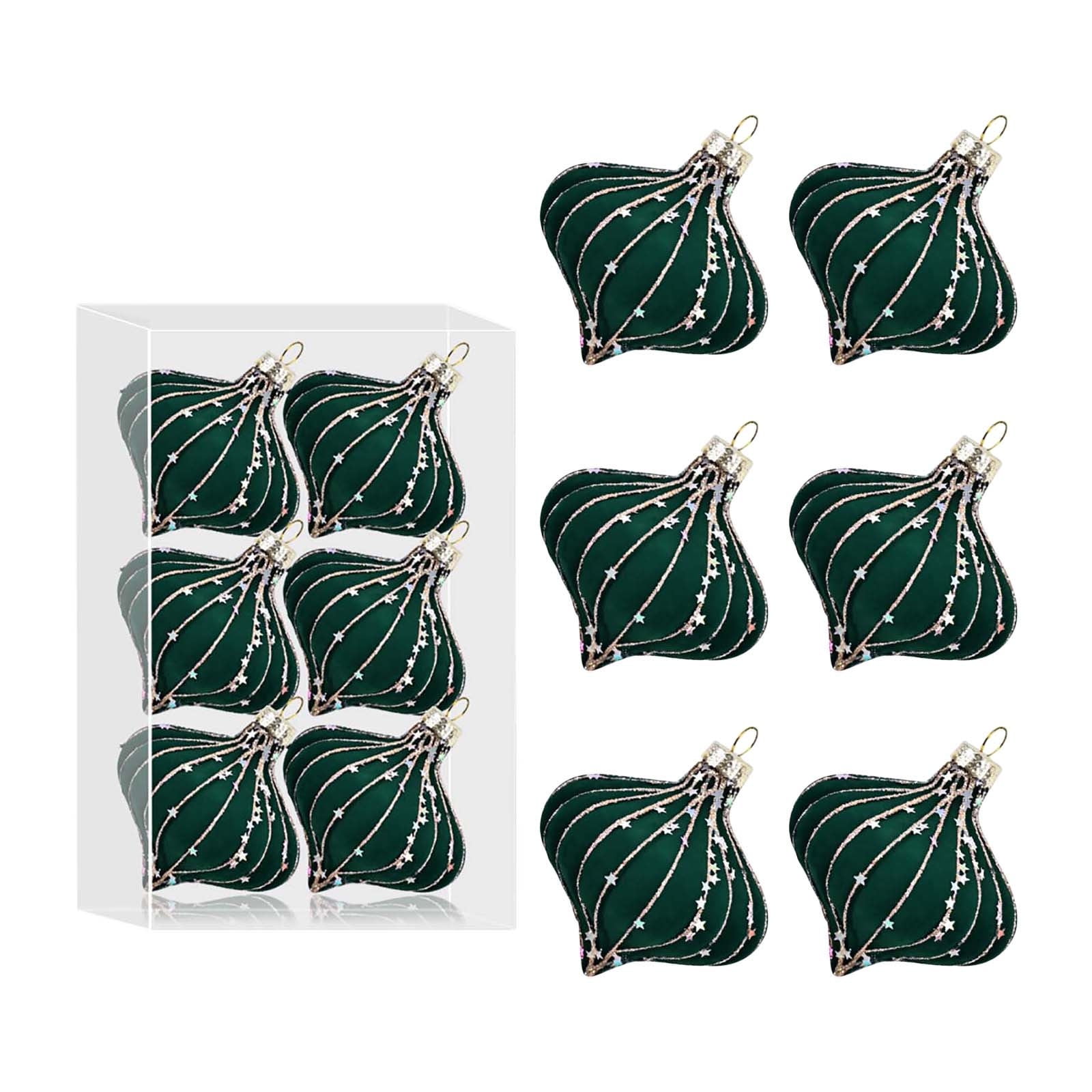 6-Pack 8cm Flocked Glitter Christmas Ball Ornaments Decorative Hanging Set with Painted Designs Add Sparkle and Holiday Charm to Tree Wreath or Mantel Display Perfect for Home and Party Decor-Green