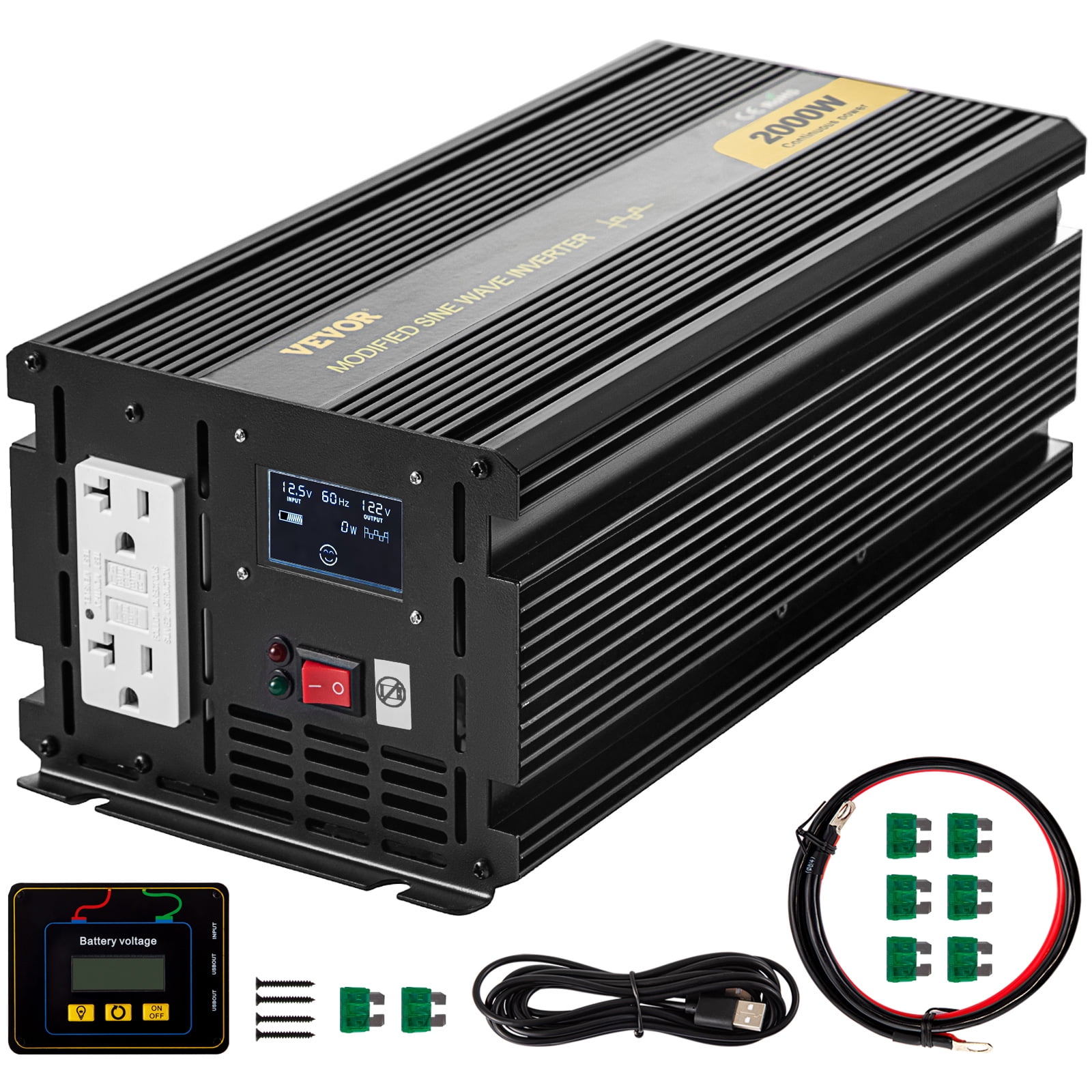 2000W 4000W PEAK Pure Sine Wave Power Inverter 24V DC to 230V AC LCD/UPS/Charger 