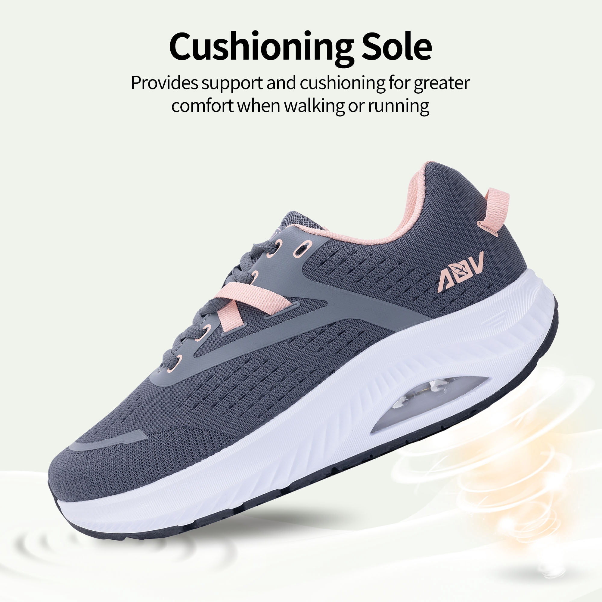 AOV Wide Toe Box Shoes Women Arch Support Walking Shoes Plantar Fasciitis Orthotic Tennis Sneakers GreyPink Size 9