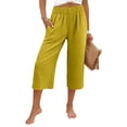 thumbnail image 2 of Wutalume Women's High Waisted Wide Leg Cotton Linen Capri Pants Baggy Loose Fit Summer Beach Vacation Pockets Trousers,Yellow 2XL, 2 of 4