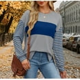 thumbnail image 2 of Jalioing Striped Shirts Tops for Women Casual Loose Long Sleeve Pullover Shirts Side Slit Crew Neck Fashion Tee, 2 of 7