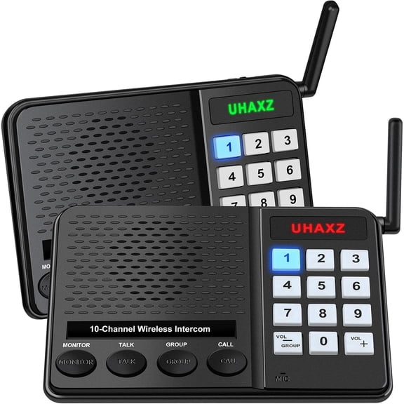 UHAXZ -Wireless Intercom for Home-Long Range with Group Call, Monitor Function, 8 Volume Levels for House Business Office (2 packs)