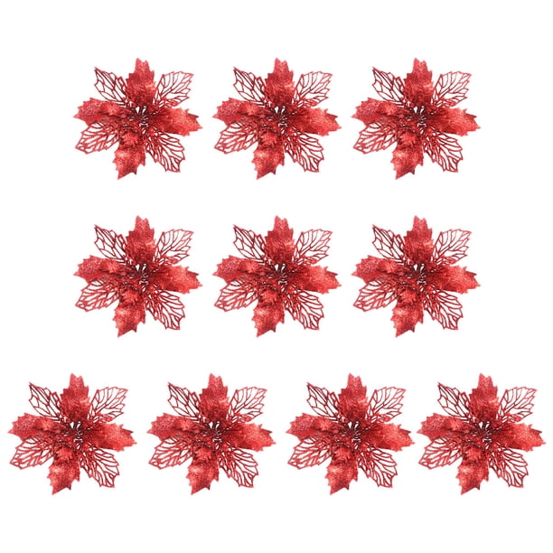 Advancent 10 piezas de flores artificiales de Navidad, flor de Pascua con purpurina, flor falsa reutilizable, manualidades DIY, fiesta de boda, Año Nuevo Kits de decoración para fiestas rojo Advancent HA008610-02