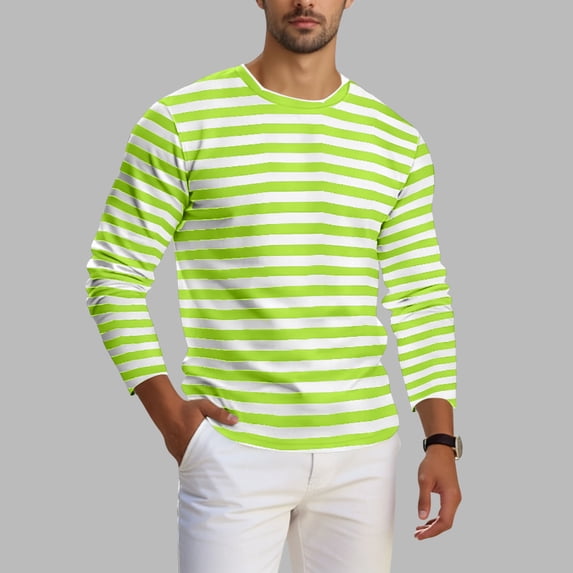 LIaqionyy Mens Striped T Shirts Long Sleeve Casual Loose Crew Neck Lightweight Tees Tops Pullover Shirt Clothes