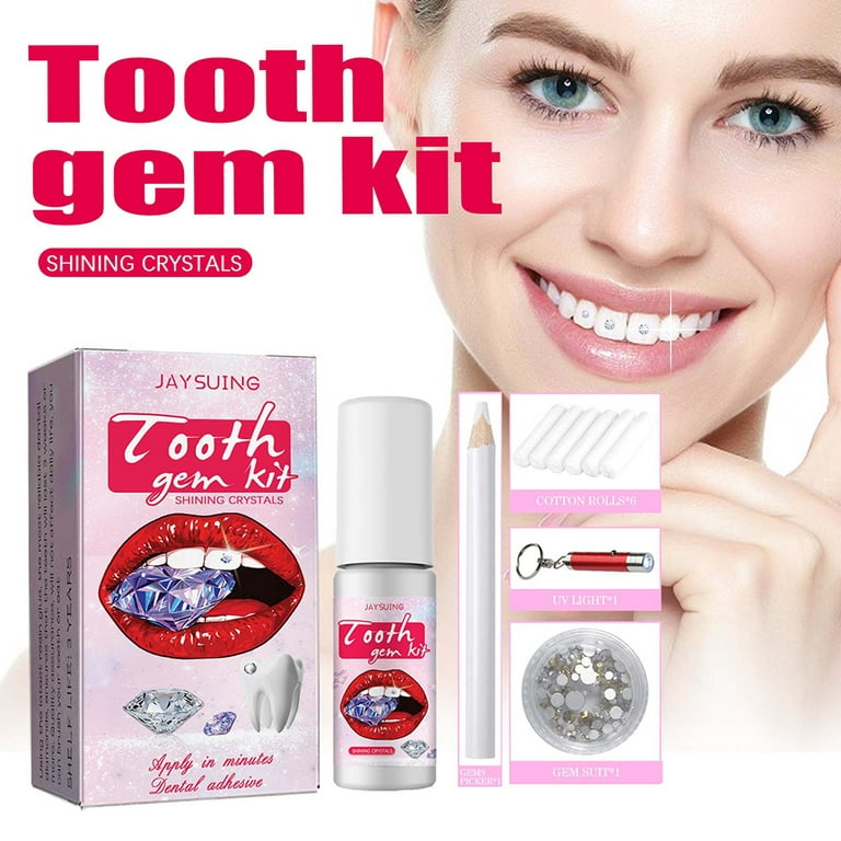 Tooth Gem Kit with Curing Light and Glue Fashionable Removable Tooth  Ornaments,Firm Reliable Diamond Crystal Tooth Ornaments Jewellery Set(B) Teeth  Gems-1