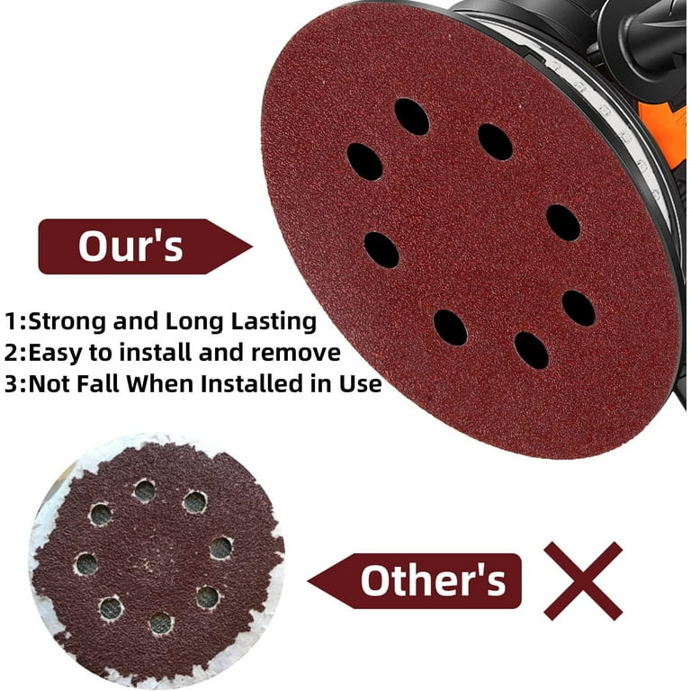 5 Inch Sanding Discs Hook & Loop 60pcs - Diamond Shape Aluminum Oxide 60/80/120 Grit For Orbital Sander, Anti-Clogging