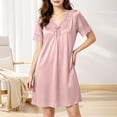 thumbnail image 3 of ZyeKqe Nightgown with Bulit in Bras for Women Lace V Neck Short Sleeve Tie Front Casual Comfy Loungewear Mini Dress, 3 of 7
