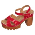 thumbnail image 4 of Rokment Womens Platform Chunky High Heels Dressy Sandals Comfortable Fashion Casual Leather Open Toe Ankle Strap Block Heeled Dress Summer Shoes for Woman Ladies Red Size 7, 4 of 5