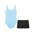 thumbnail image 3 of Moggemol Ensemble de Danse Patchwork en Maille Transparente pour Filles, Justaucorps Sans Manches avec Short, Bleu Clair 6, 3 of 7