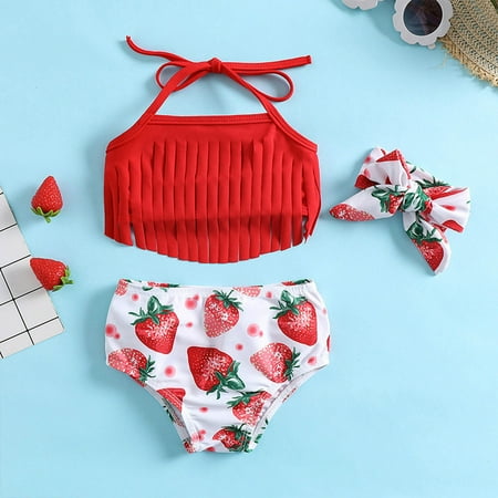 

WHLBF Baby s Swimsuit Toddler Kids Girls Cute Mermaid Flowers Print Bikini Swimsuit Headband Set White 0-6Months(0-6Months)