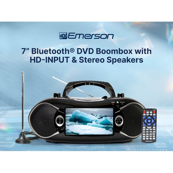 Emerson 7" Bluetooth DVD Boombox with AMFM Radio & Digital TV