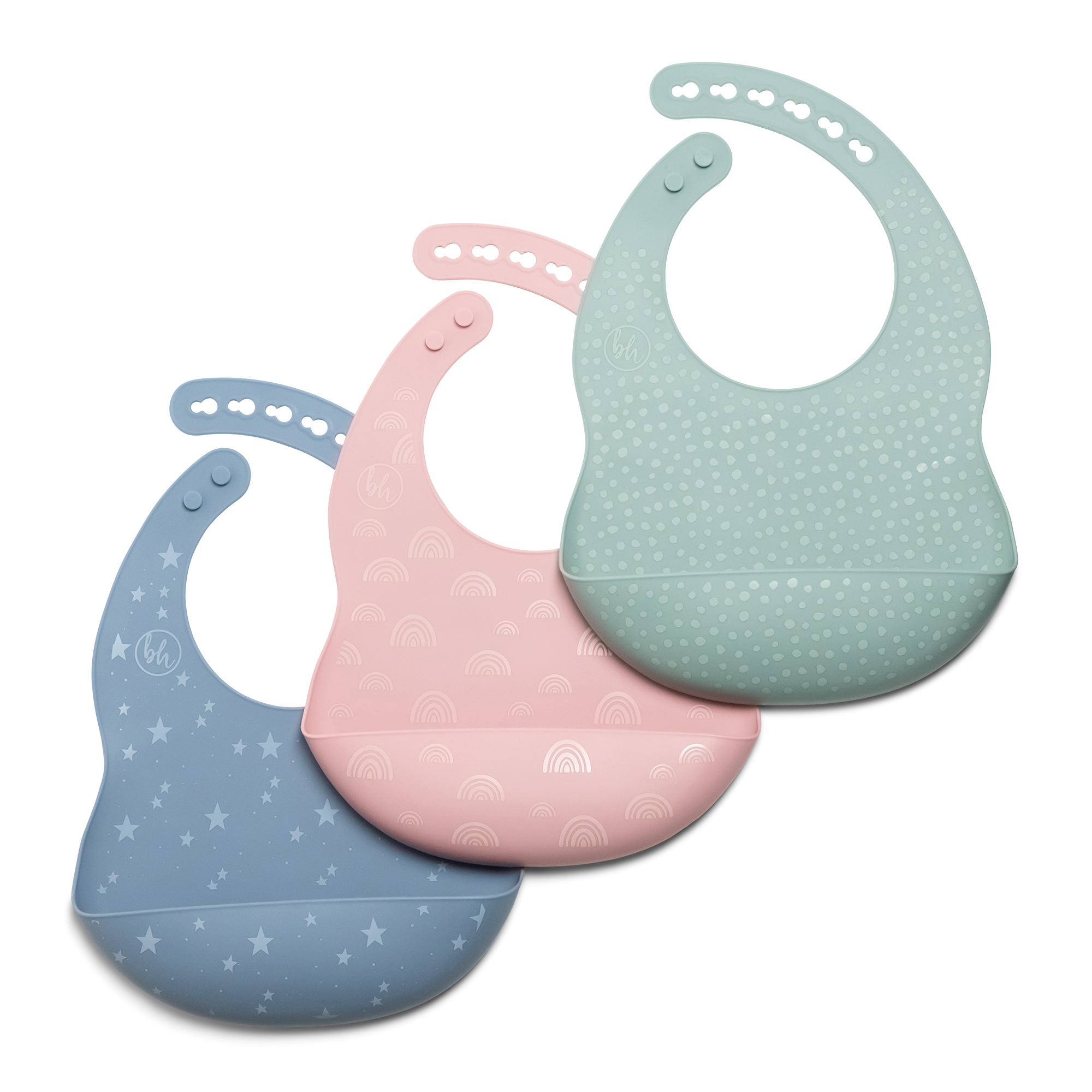 BooginHead 5-Piece Baby-Led Weaning Silicone Tableware, Infants and Toddler Boys and Girls, 4-Way In-Store Display Pink Blue Green