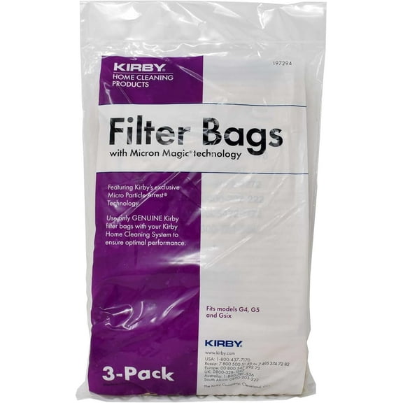 Kirby Vacuum Bags – Genuine Micron Magic Filtration – Compatible with G3, G4, G5, G6 – OEM Part #197294 – 3-Pack