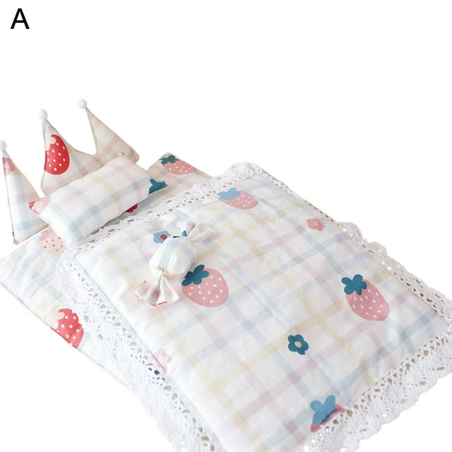 Doll Bedding Set Fine Workmanship No Deformation Washable Doll Bedding Set with Sleeping Pillows Quilt for Decor