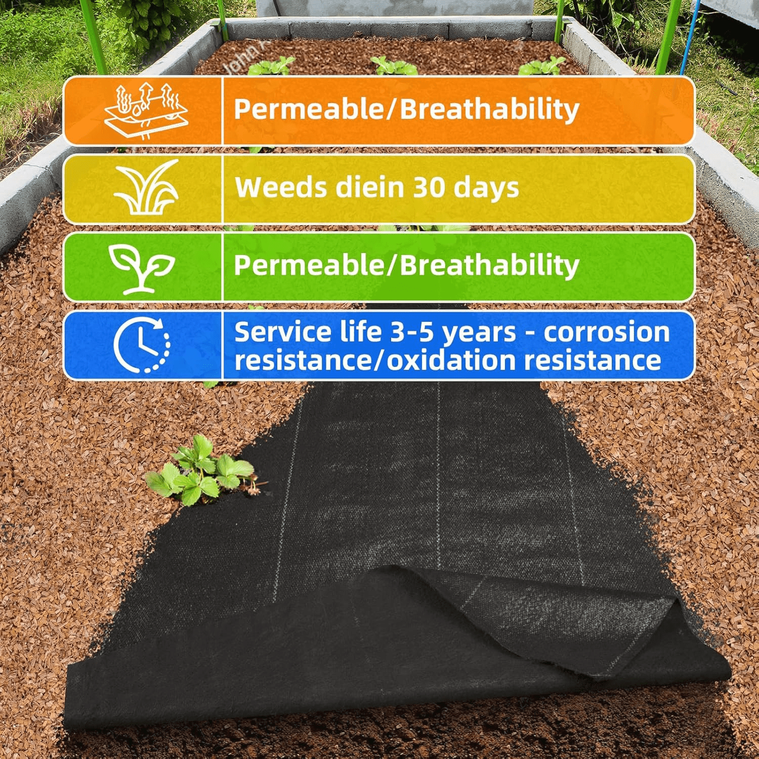 3FT x 100FT Weed Barrier Landscape Fabric, 3.2oz Premium Heavy Duty Garden Cloth, Ground Cover for Gardening, Farming with 30 U-Shaped Securing Pegs
