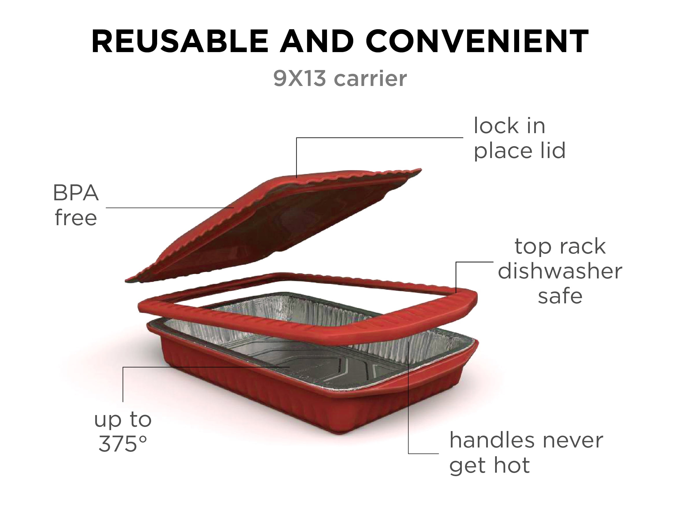 Aluminum Foil Carrier With Lid And Serving Spoon, Aluminum Foil Casserole  Pans, Stackable Foil Pans Holder EXULTIMATE (Red) 