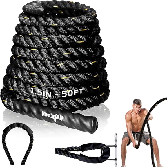 Yes4All 2 Inch Battle Ropes with Protective Sleeve, Workout Ropes for Cross-Training Home Gym & Fitness Exercises, Strength Training - 50 Feet Lengths Available